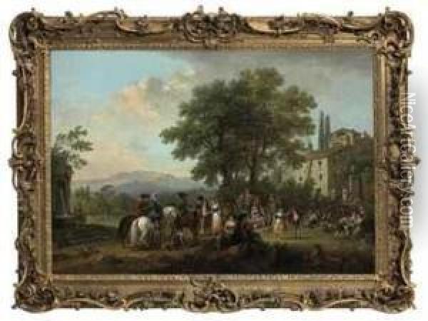 A Country Dance In An Italianate Landscape Oil Painting - Francesco Zuccarelli