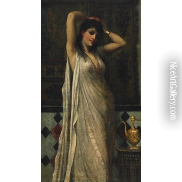 Egyptian Girl In Interior Oil Painting - Edwin Long