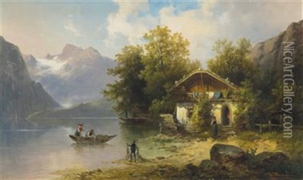 Fischer Am Bayerischen Hintersee Oil Painting - Josef Thoma the Younger