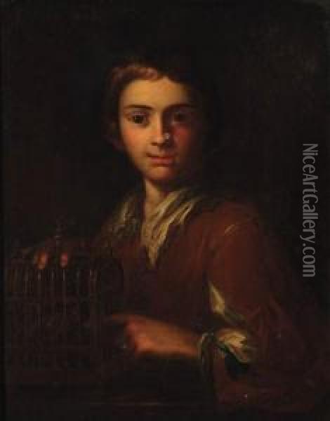 A Youth Pointing At A Birdcage Oil Painting - Vittore Ghislandi
