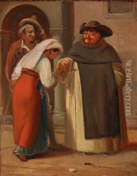 An Italian Woman Kisses The Hand Of A Monk Oil Painting - Wilhelm Nicolai Marstrand