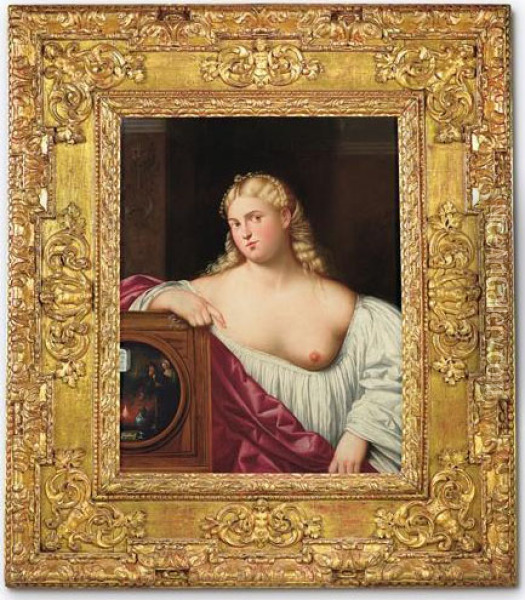 Cortigiana Con Specchio Oil Painting - Bernardino Licinio