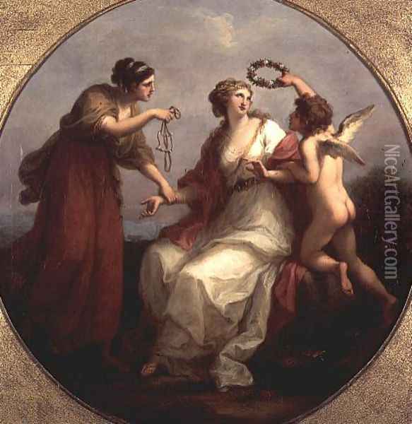 Prudence resisting Love Oil Painting - Angelica Kauffmann