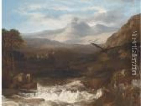 Eagles In A Highland Valley Oil Painting - Frederick Richard Lee