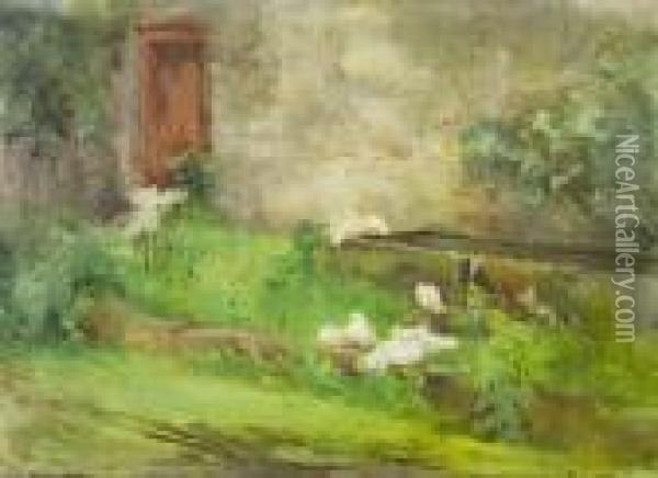 Doves At The Water Trough, Kilmurry Oil Painting - Mildred Anne Butler