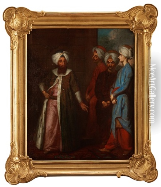 Mustafa Aga In Stockholm Oil Painting - Georg Engelhardt Schroeder