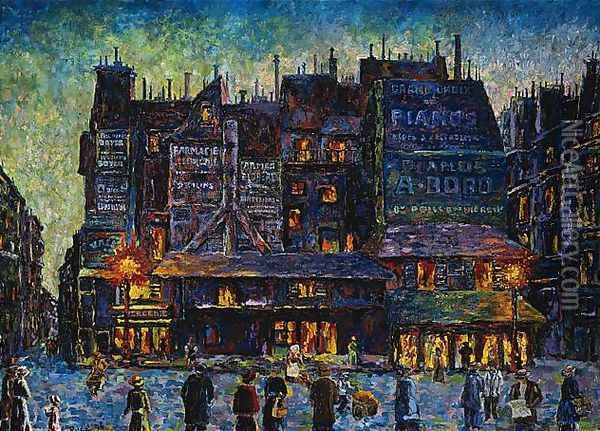 Paris, Animated Street in the Evening Oil Painting - Maximilien Luce