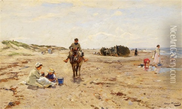 Am Strand Bei La Panne In Belgien Oil Painting - Hugo Muehlig