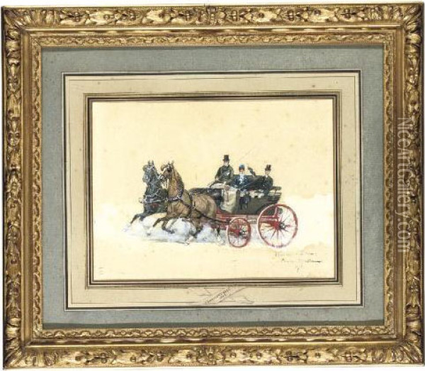 A Horse-drawn Carriage Oil Painting - Charles Jean Baptiste