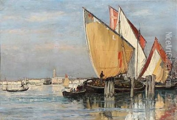 Harbour View From Venice Oil Painting - Emile Louis Vernier