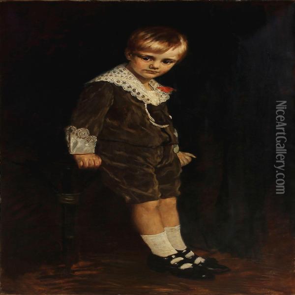 Portrait Of A Boy In His Sunday Clothes Oil Painting - Theodor Lauxmann