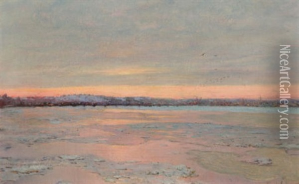 Winter Twilight On The Charles River Oil Painting - Edward Emerson Simmons