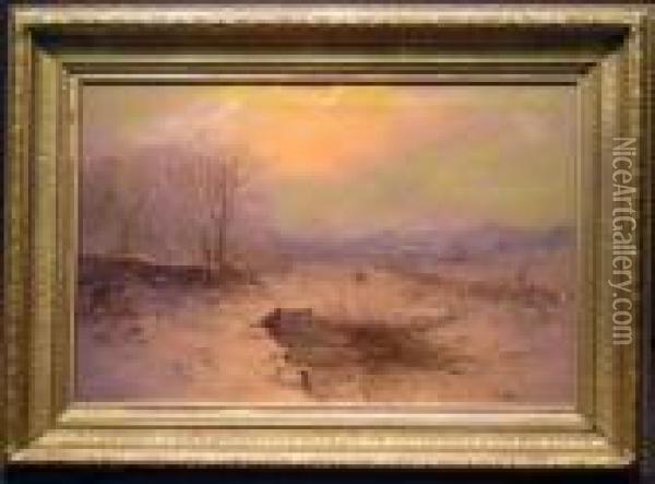 Winter Landscape At Dusk Oil Painting - Charles Branwhite