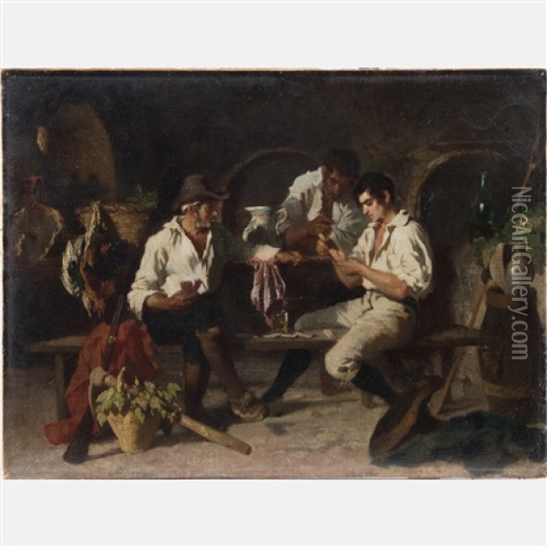 The Card Players Oil Painting - Max Michael