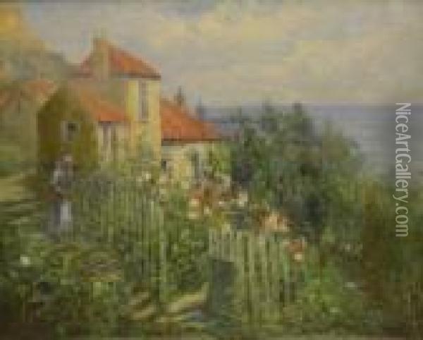 Cottages At Runswick Bay Oil Painting - James Watson