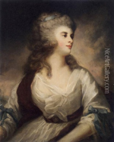 Portrait Of A Lady (georgiana Cavendish, Duchess Of Devonshire?) In A White Dress Oil Painting - Sir John Hoppner