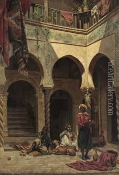 Moorish Courtyard Oil Painting - Jules Girardet