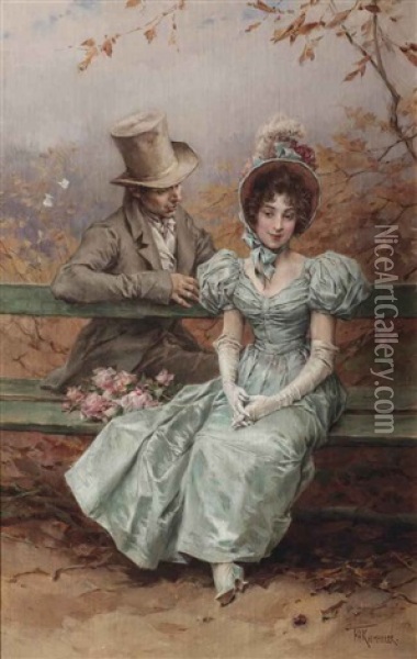 A Flirtation Oil Painting - Frederik Hendrik Kaemmerer