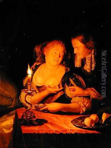 A Gentleman Offering a Lady a Ring Oil Painting - Godfried Schalcken