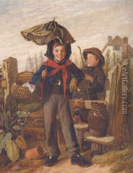 At The Stile Oil Painting - Charles Hunt the Younger