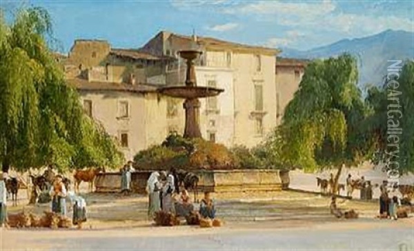 Torv I Sulmona Oil Painting - Edvard Frederik Petersen