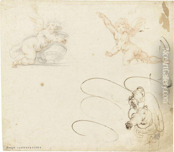 Sheet Of Studies Of Different Putti Oil Painting - Giovanni Alberti
