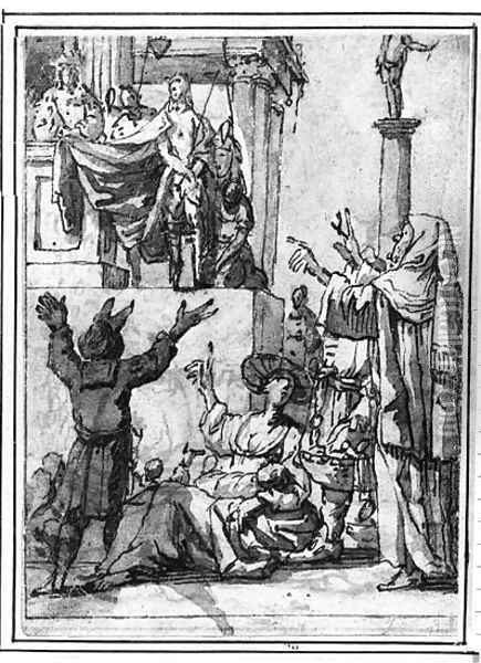 Christ presented to the People (recto); Elijah fed by Ravens (verso) Oil Painting - Pieter Pietersz. Lastman