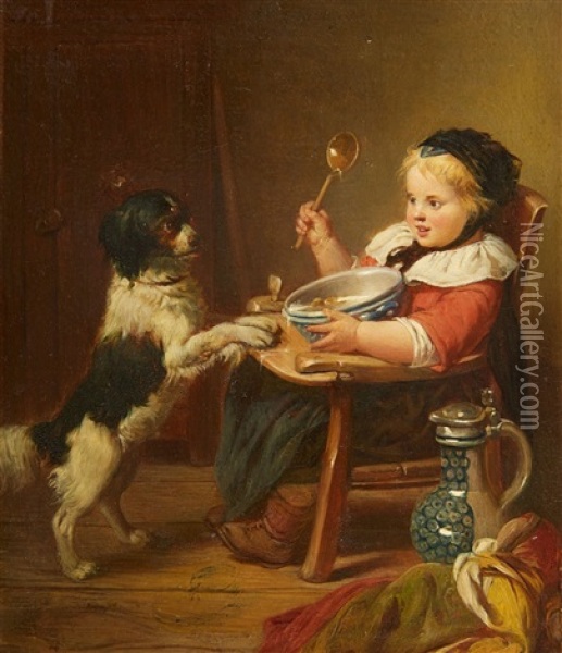 Child With A Dog Oil Painting - Eduard Geselschap