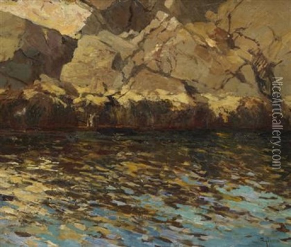 Off Mountainous Shores Oil Painting - Chauncey Foster Ryder