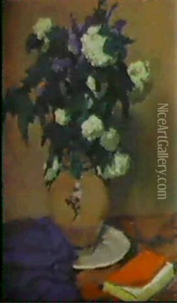 Blumenstrauss Mit Hortensien Und Schwertlilien Oil Painting - Charles-Auguste Edelmann