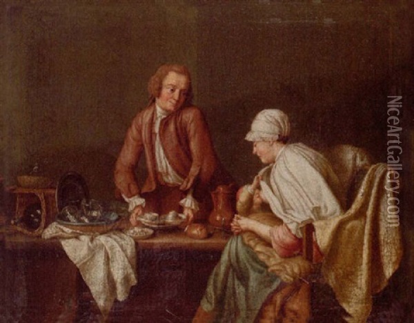 Kucheninterieur, Am Tisch Sitzend Stillende Mutter Oil Painting - Pieter Jacob Horemans