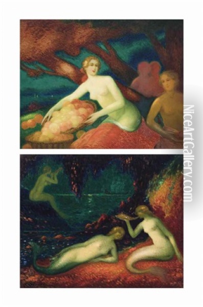 Sirens; And Another Painting Depicting 'autumn' By The Same Hand Oil Painting - Felix Courche