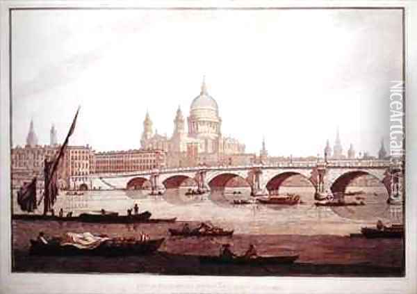 View of Blackfriars Bridge and StPauls Cathedral Oil Painting - Joseph Farington
