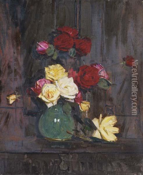 Still Life With Roses Oil Painting - Arthur Ernest Streeton