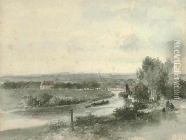 An Extensive River Landscape (recto); And A Study Of A Landscape(verso) Oil Painting - Jan Hendrik Weissenbruch