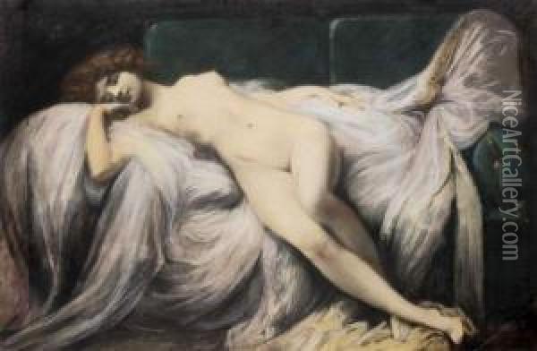 Femme Nue Allongee Oil Painting - Jules Joseph Lefebvre