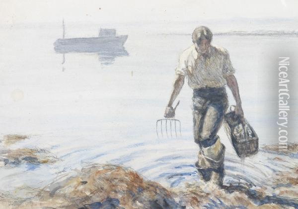The Clam Digger's Return, Three Works On Paper Oil Painting - Kerr Eby