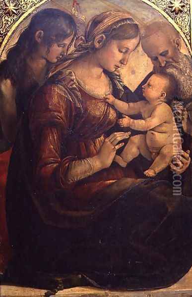 The Holy Family with St. John the Baptist Oil Painting - Luca Signorelli