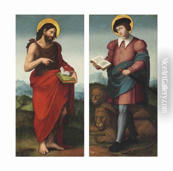 Saint John The Baptist; And Saint Mammas Of Caesarea Oil Painting - Vicente Juan (de Juanes) Masip