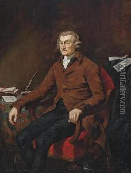 Portrait Of William Graves Esq., M.p. (1724-1801), Three-quarter-length, In A Brown Coat, At A Table With An Ink Stand And Quill Oil Painting - James Northcote