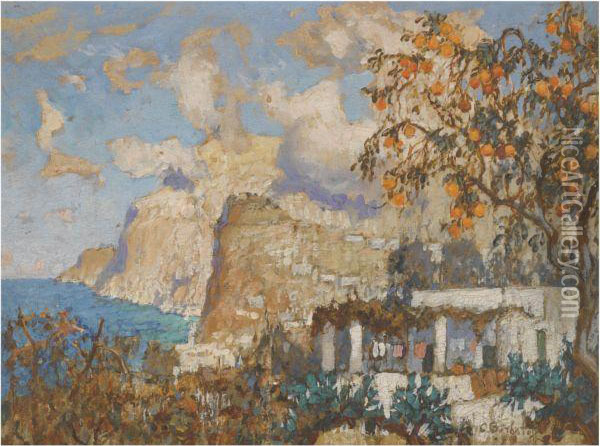The Orange Tree, Capri Oil Painting - Konstantin Ivanovich Gorbatov