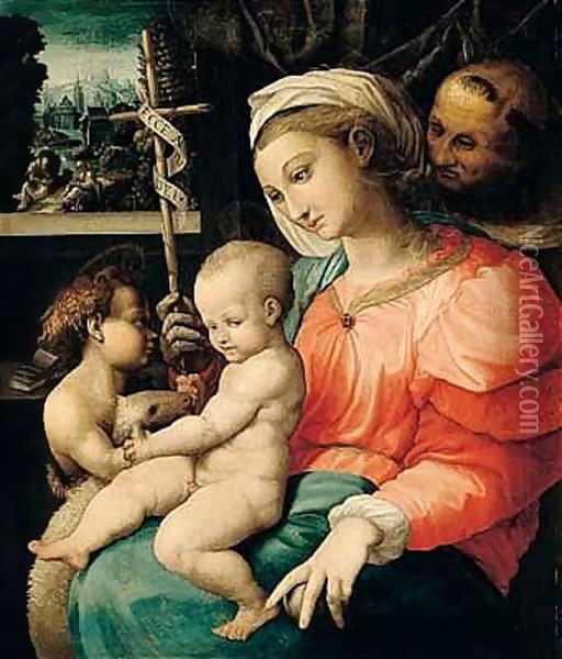 The Madonna And Child With The Infant Saint John The Baptist And Saint Francis Behind Oil Painting - Girolamo Genga