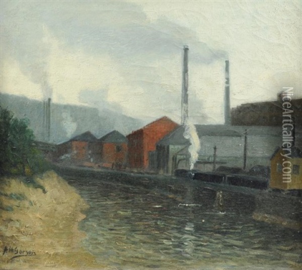Steel Mill Pennsylvania Oil Painting - Aaron Harry Gorson