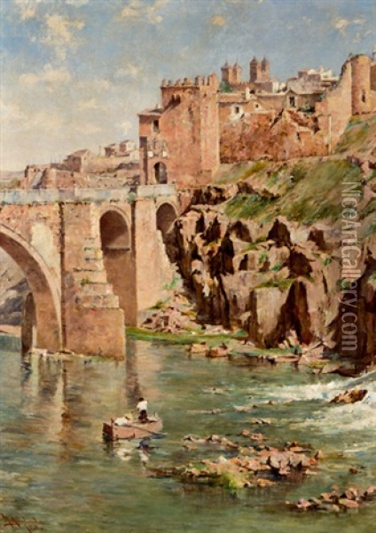Vista De Toledo Con El Puente De San Martin Oil Painting - Ricardo Arredondo Calmache