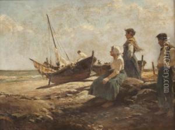 Fischerboote An Italienischer Kuste Oil Painting - Hermann Schmidtmann