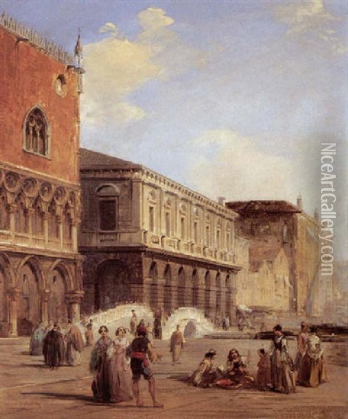 Before The Doge's Palace, Venice Oil Painting - Edward Pritchett