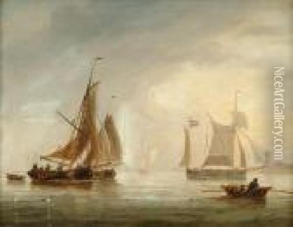 Sailingbarges And Fishing Boats Off The Dutch Coas Oil Painting - John Wilson Carmichael
