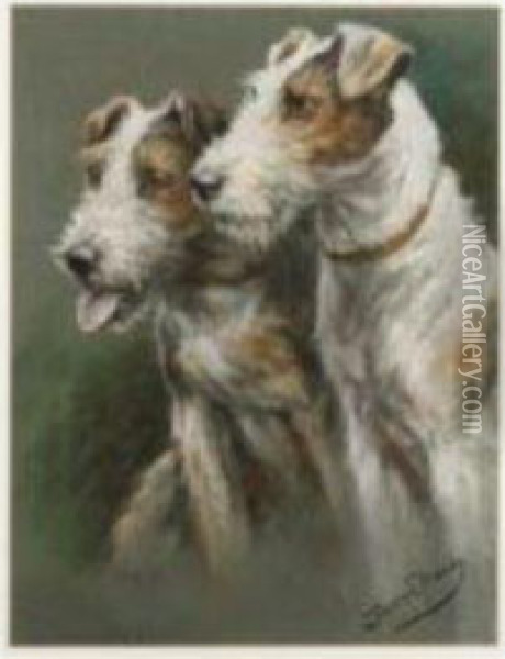 Wire Fox Terriers Oil Painting - Fannie Moody