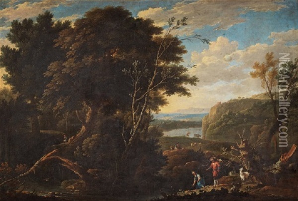 Landscape With Figures And Cattles Oil Painting - Gaspar de Witte