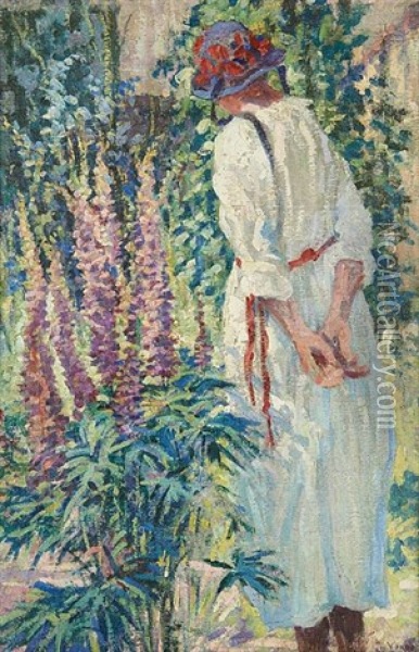 Jeune Fille Au Jardin Oil Painting - Charles Viane